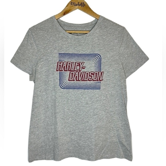 Harley Davidson Retro Logo Heather Gray Red Blue Biker Graphic Tee Women’s XL - Picture 1 of 9